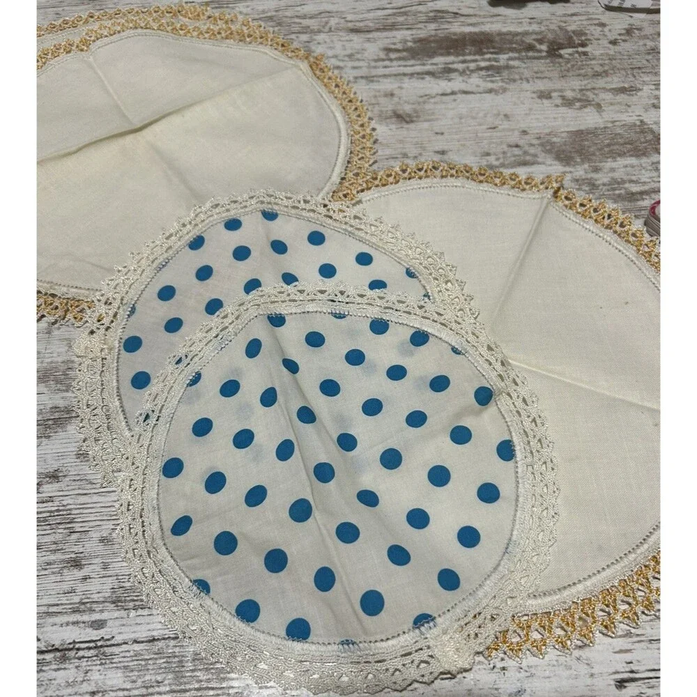 Vintage Doilies Lot Of 9 Mid Century Crochet Lace Round Some Polka Dot MCM